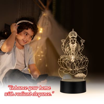 3D Illusion God Laxmi Led Night Lamp with Warm White Color Home Office Pooja Room Decor